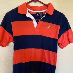NAUTICA boy large 14/16 Salmon and Navy Polo